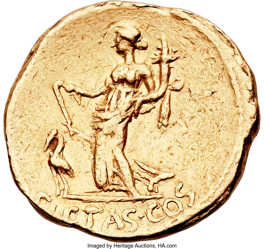 Ancients:Roman Republic, Ancients: Marc Antony as Triumvir (43-31 BC). AV aureus (21mm, 8.06gm, 4h).&nbsp;... Image #2