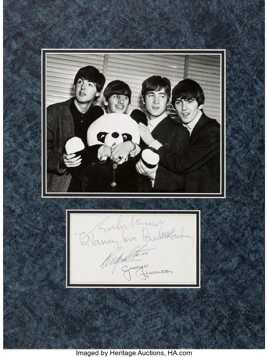 Music Memorabilia:Autographs and Signed Items, Beatles Beautiful Set of Signatures in Matted Display (Glasgow,April 29-30, 1964). ...