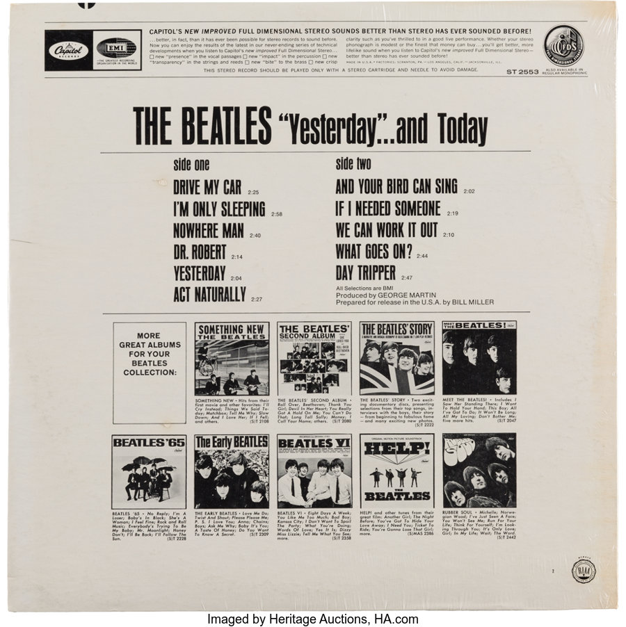 Music Memorabilia:Recordings, Beatles Yesterday And Today Sealed First State Stereo"Butcher Cover" LP in GEM MINT 10 Condition (Capitol, 1966)...