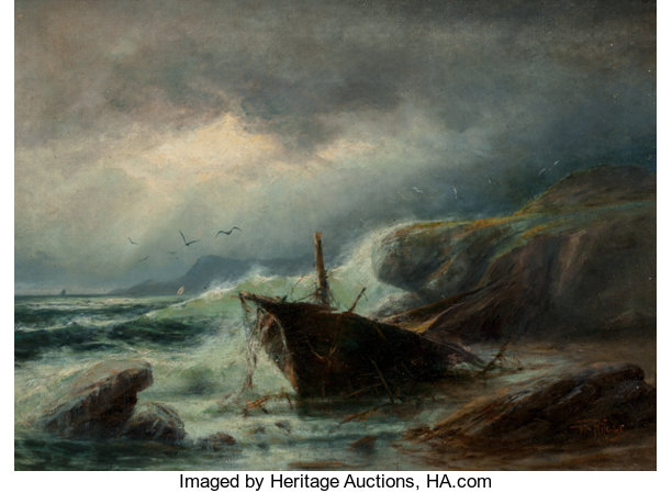 Western, William Ritschel (American, 1864-1949). Swept Ashore. Oil oncanvas. 19 x 26 inches (48.3 x 66.0 cm). Signed lower right...