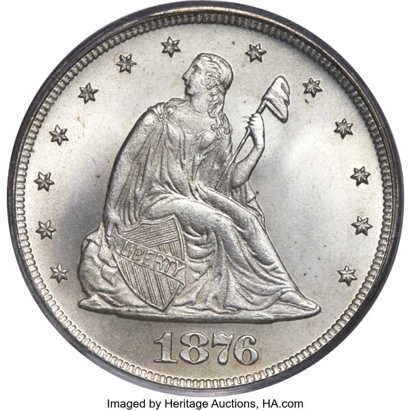 Twenty Cent Pieces, 1876 20C MS67 PCGS. CAC....