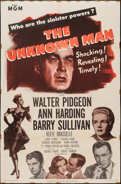Movie Posters:Film Noir, The Unknown Man (MGM, 1951). Trimmed One Sheet (26.5" X 40.5").Film Noir.. ...