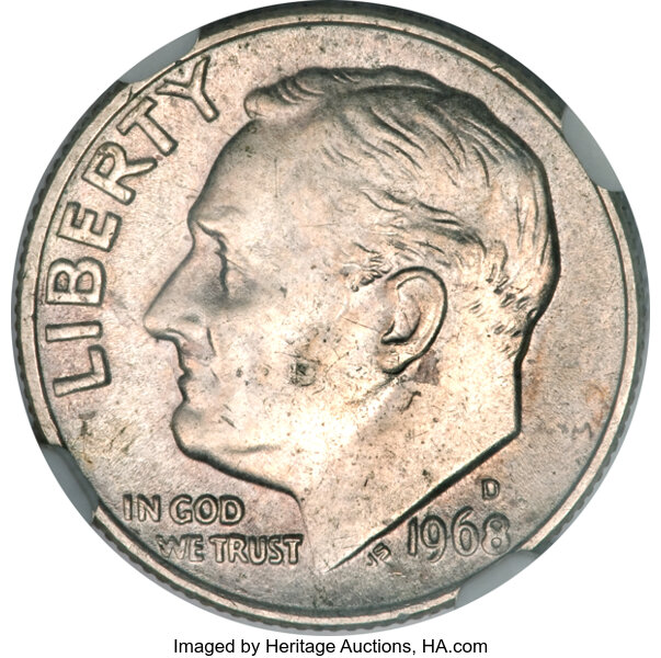 What is the value of a 1968 D dime in very good condition?